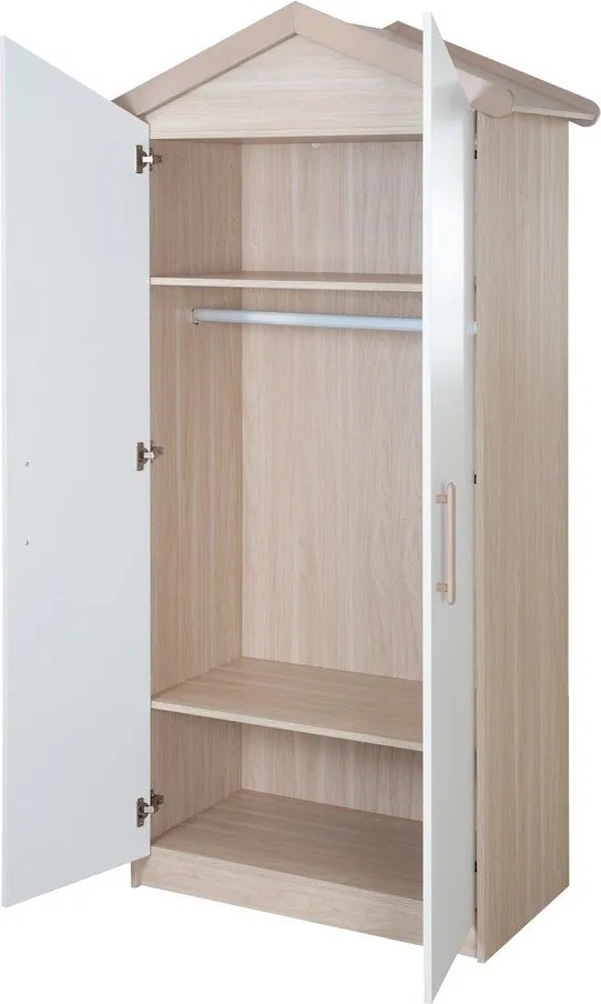 Детски гардероб в дъбов декор в бял и естествен цвят 96x190x50 cm Cabane – Roba
