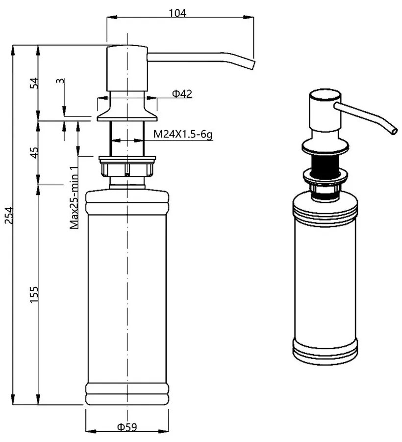 Матово сребрист пластмасов дозатор за сапун за вграждане 350 ml – Sapho