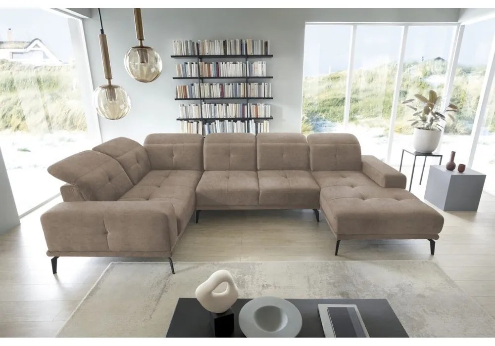 Светлокафяв кадифен ъглов диван (ляв ъгъл/U форма) Neviro – ELTAP
