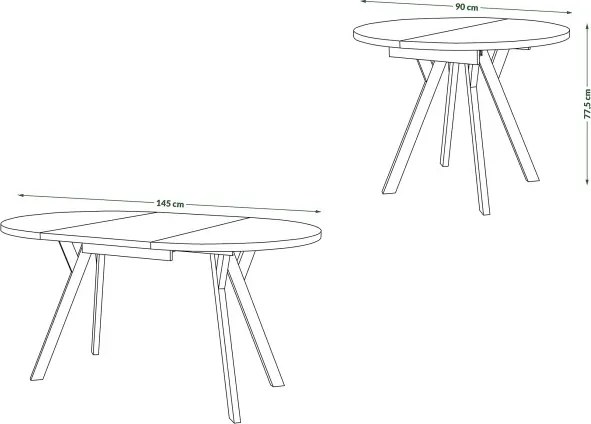 АЛМО Дъб Крафт злато/черни крака - КРЪГЛА РАЗТЕГАТЕЛНА МАСА С Y-ОБРАЗНИ КРАКА В ЛОФТ/ИНДУСТРИАЛЕН СТИЛ ЗА ХОЛ ИЛИ ТРАПЕЗАРИЯ