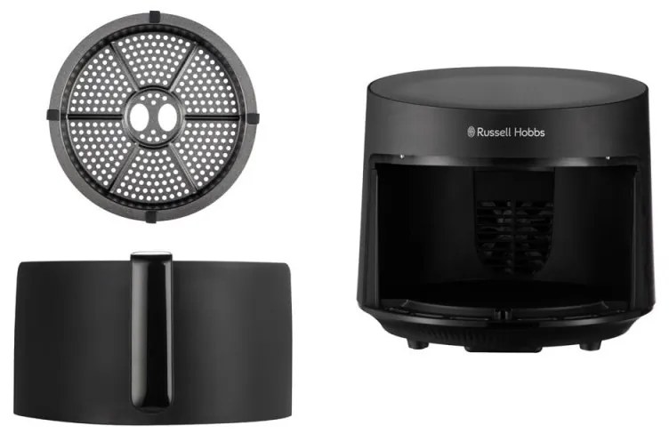 Фритюрник с горещ въздух Russell Hobbs SatisFry Panoramic 27420-56, 1650W, 5.5 л, 10 програми, Дигитален LED дисплей, Термостат, Таймер, Черен