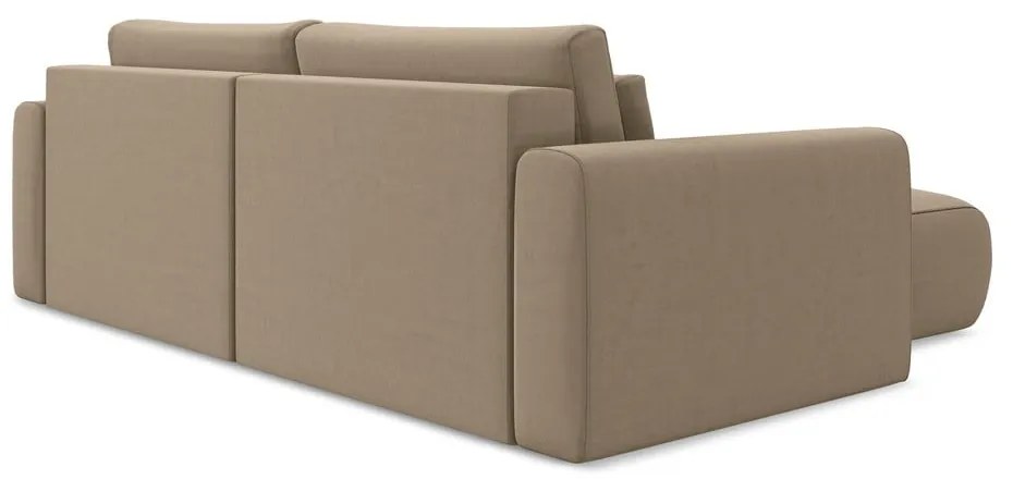 Светлокафяв кадифен разтегателен ъглов диван с място за съхранение (ляв ъгъл) Kapua – Makamii