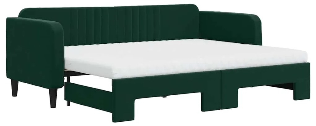 3197082 vidaXL Канапе с изтеглящо легло и матраци тъмнозелено 80x200 см кадифе