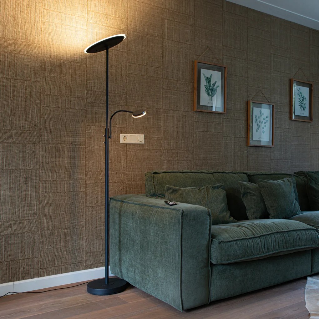 Модерна подова лампа черна с LED димер и рамо за четене - Strela