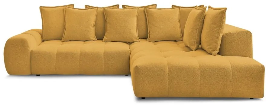 Шенилов сгъваем/с място за съхранение ъглов диван в цвят горчица (десен ъгъл/L форма) Everest – Bobochic Paris