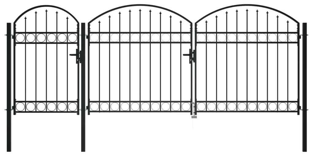 Градинска порта с арковидна горна част стомана 2,25x4 м черна