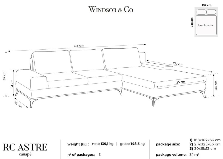 Бежов ъглов разтегателен диван , десен ъгъл Planet - Windsor &amp; Co Sofas