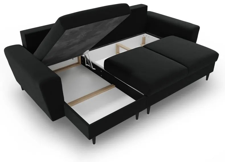 Черен кадифен разтегателен ъглов диван с място за съхранение Kyoto – Cosmopolitan Design