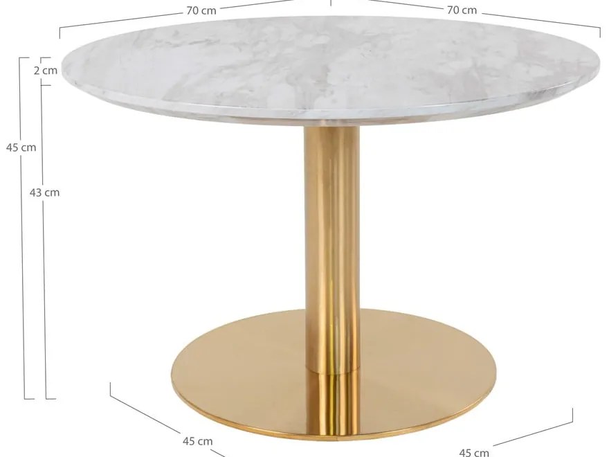 Кръгла масичка за кафе в бяло и златно с мраморен плот 70x70 cm Bolzano - House Nordic