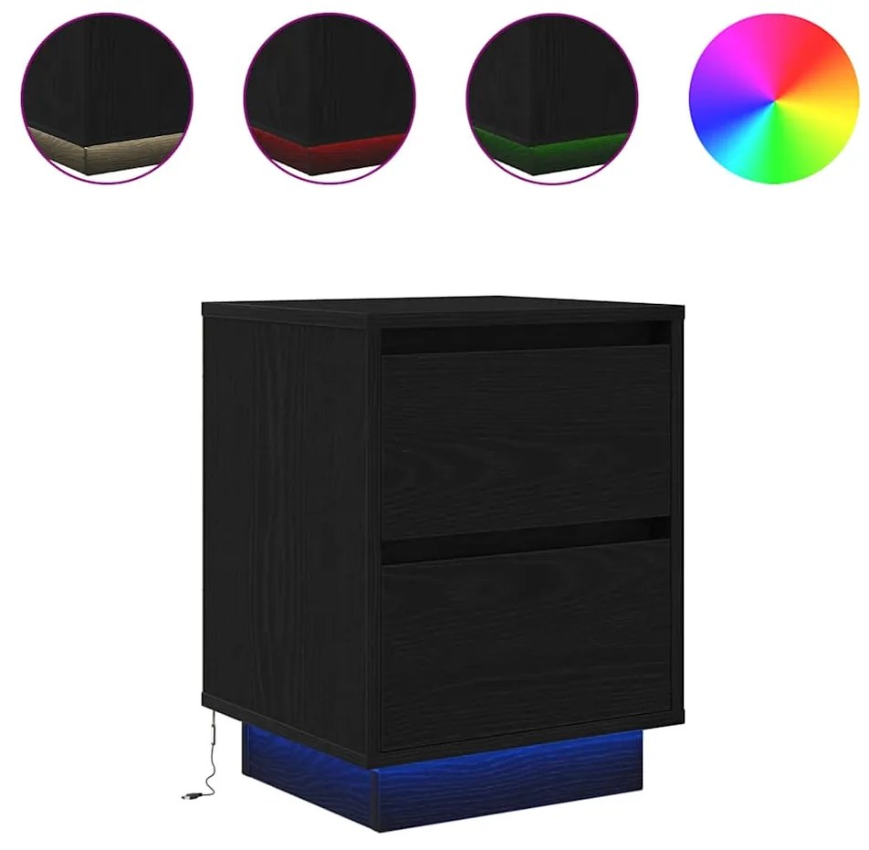 861285 vidaXL Нощно шкафче с LED осветление черно 38x34x50 cm