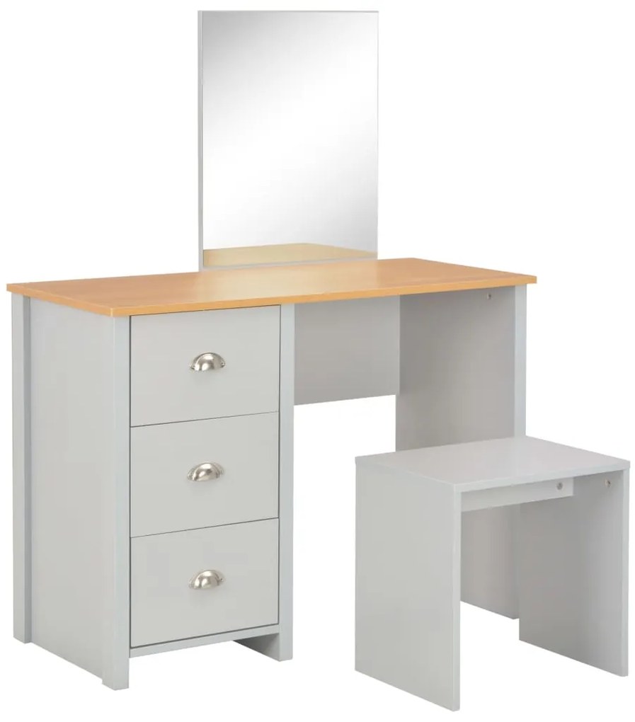 283744 vidaXL Тоалетка с огледало и табуретка, сива, 104x45x131 см