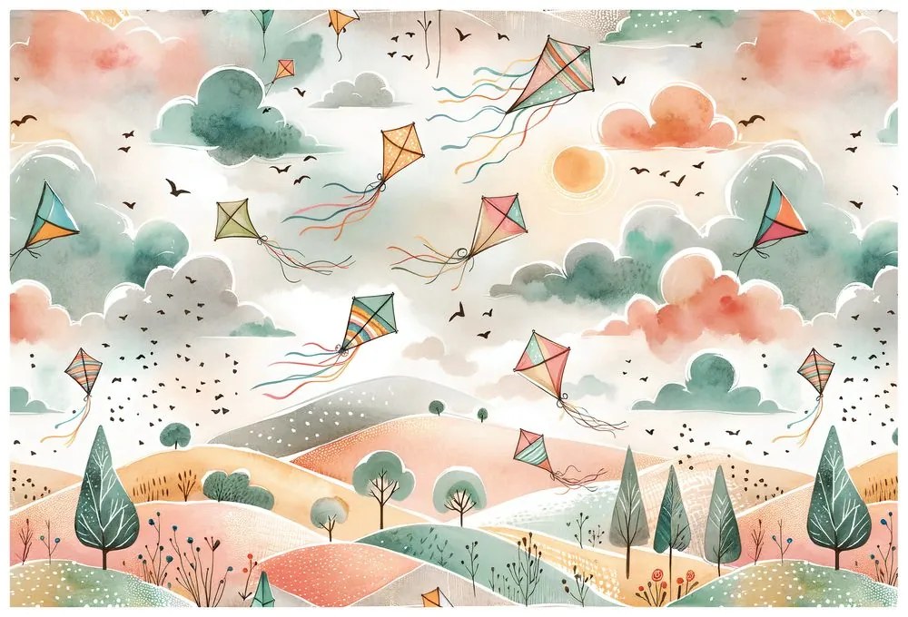 Тапет – Пастелни летящи хвърчила в небето