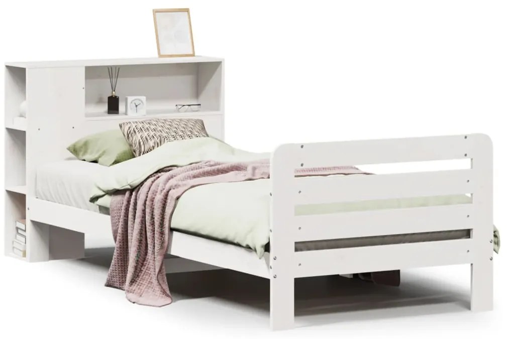 3309909 vidaXL Рамка за легло без матрак, бял, 75x190 см, борово дърво масив