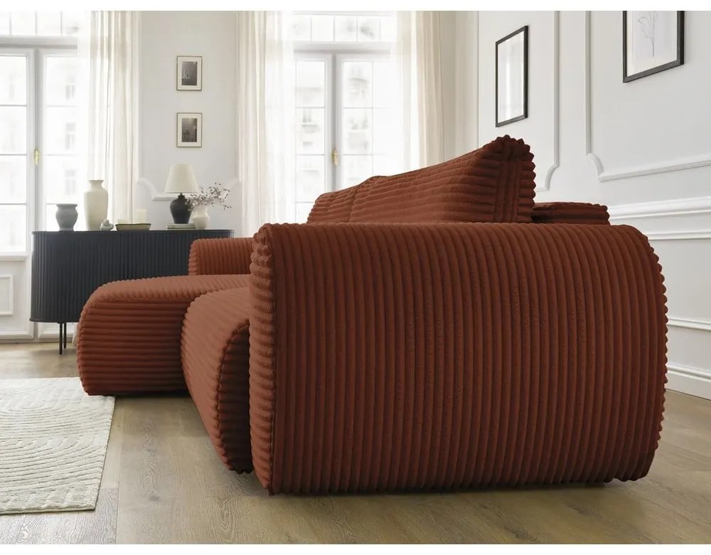 Разтегателен ъглов диван от рипсено кадифе в тухлен цвят (ляв ъгъл) Lucien – Bobochic Paris