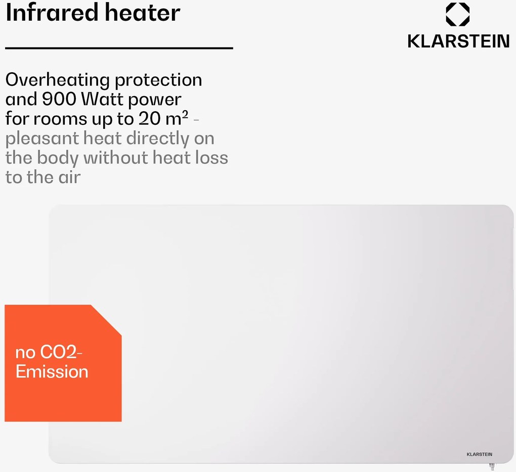 Klarstein Wonderbeam 900 Hybride Инфрачервен отоплител 108 x 60 см 900 W Седмичен таймер Дистанционно управление