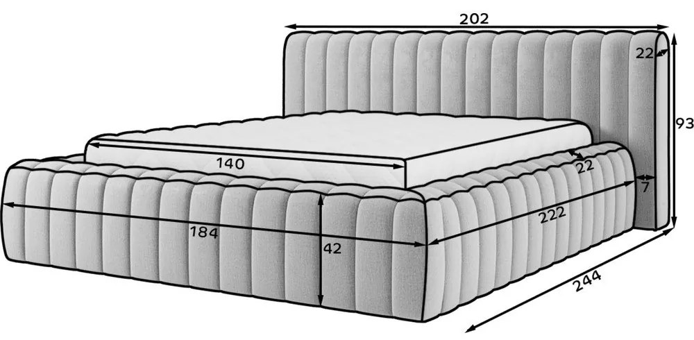 Светлосиво двойно легло 140x200 cm тапицирано с място за съхранение с включена подматрачна рамка Carilla – ELTAP