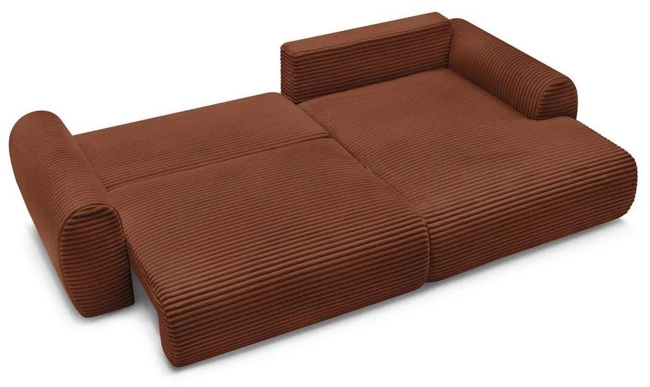 Разтегателен ъглов диван от рипсено кадифе в тухлен цвят (десен ъгъл) Lucien – Bobochic Paris