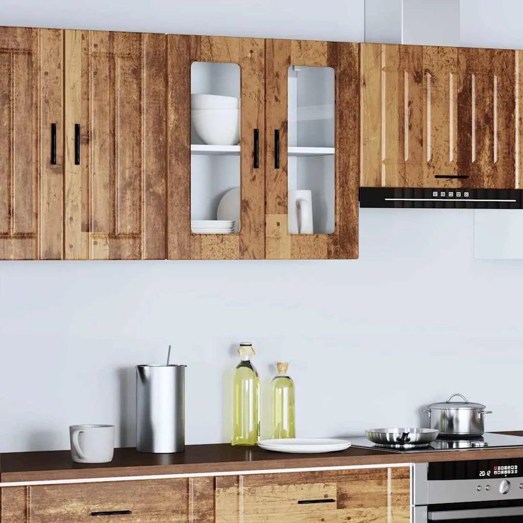 854155 vidaXL Кухненски стенен шкаф със стъклена врата Porto старо дърво