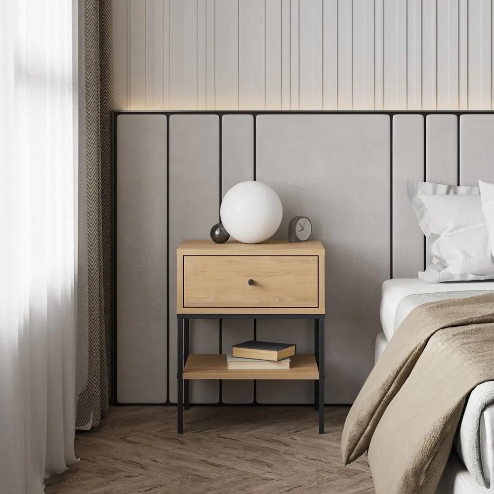 Нощно шкафче в дъбов декор с рафтове в естествен цвят Lisa - Marckeric