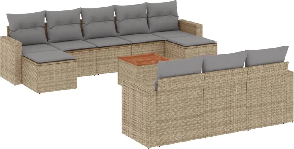 3256675 vidaXL Градински диван с възглавници, 11 части, бежов микс полиратан