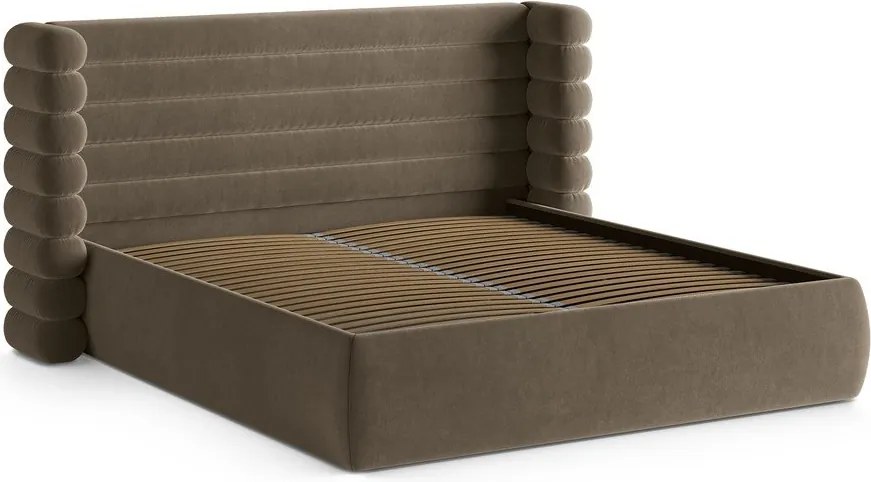 Кафяво-сиво тапицирано двойно легло с място за съхранение и включена подматрачна рамка 180x200 cm Mount – Micadoni