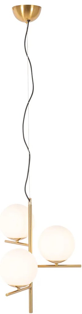 Висяща лампа в стил Арт Деко златиста с опалово стъкло 3-светлина - Flore