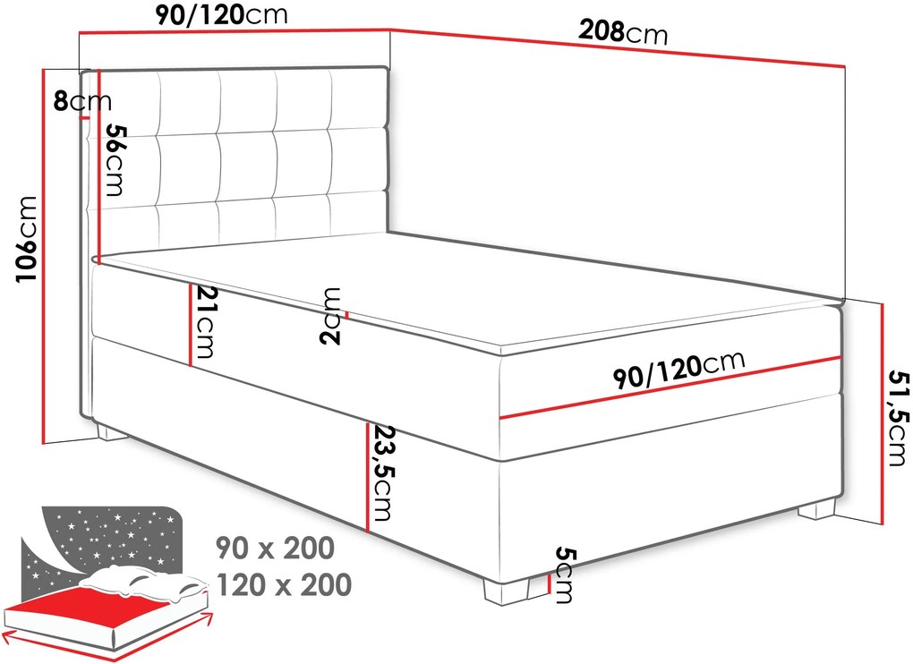 Тапицирано легло Lind-Тъмно сиво-90 x 200