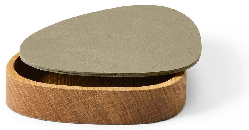 Дървена декоративна кутия за съхранение от еко кожа с капак зелен и естествен цвят 14x12,5x3,5 cm Curve Nupo – LIND DNA