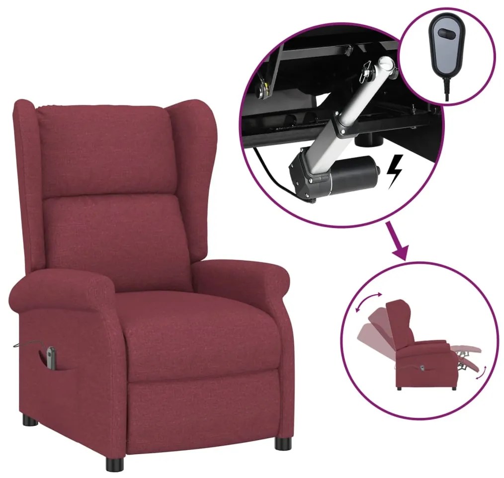 3098322 vidaXL Wingback електрически реклайнер стол, виненочервен, текстил