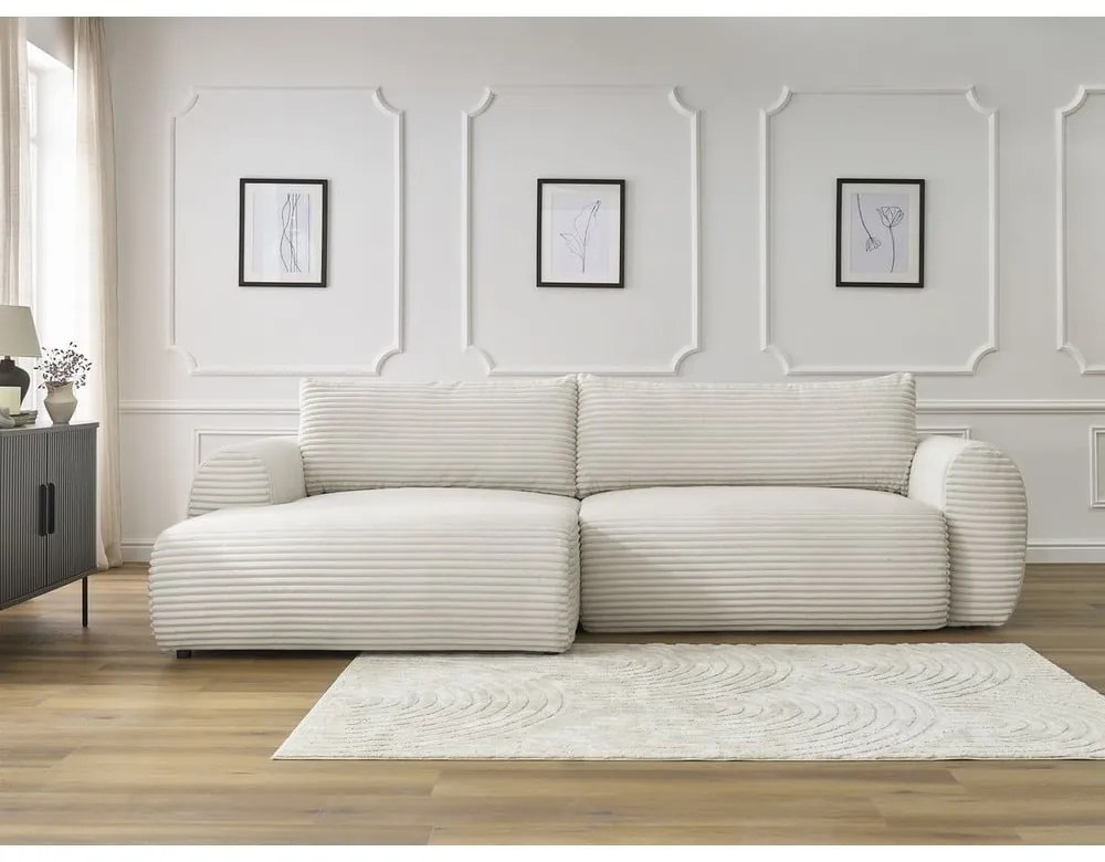 Кремав разтегателен ъглов диван от рипсено кадифе (ляв ъгъл) Lucien – Bobochic Paris