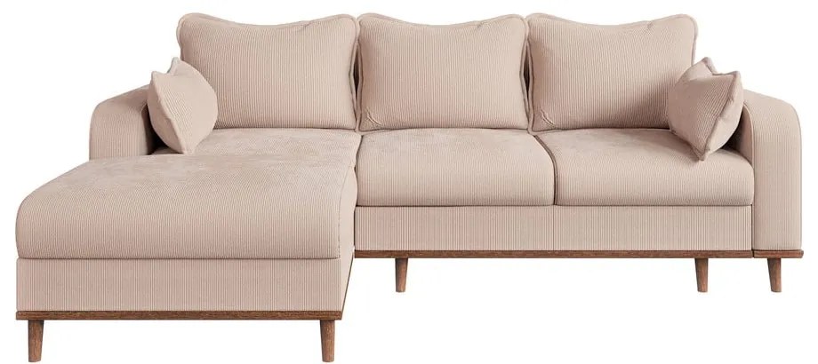 Бежов ъглов диван от рипсено кадифе (ляв ъгъл) Beata – Ropez