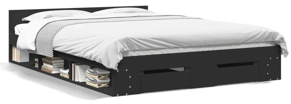 3280742 vidaXL Рамка за легло с чекмеджета, черна, 150x200 см, инженерно дърво