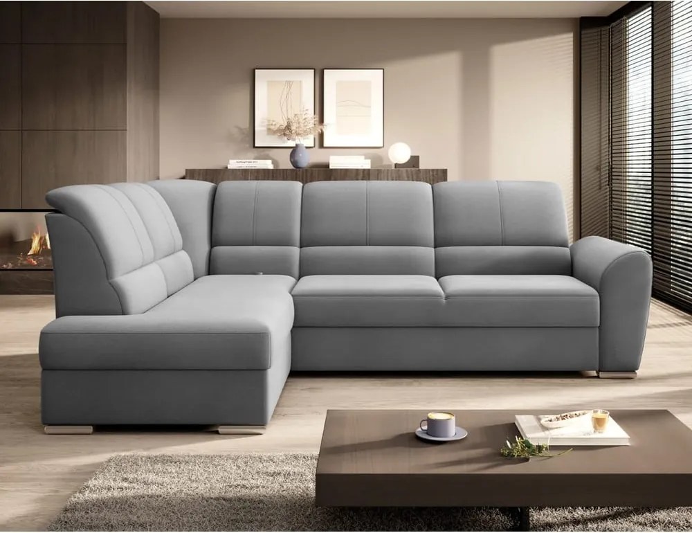 Сив кадифен разтегателен ъглов диван с място за съхранение (ляв ъгъл L форма) Siber – ELTAP