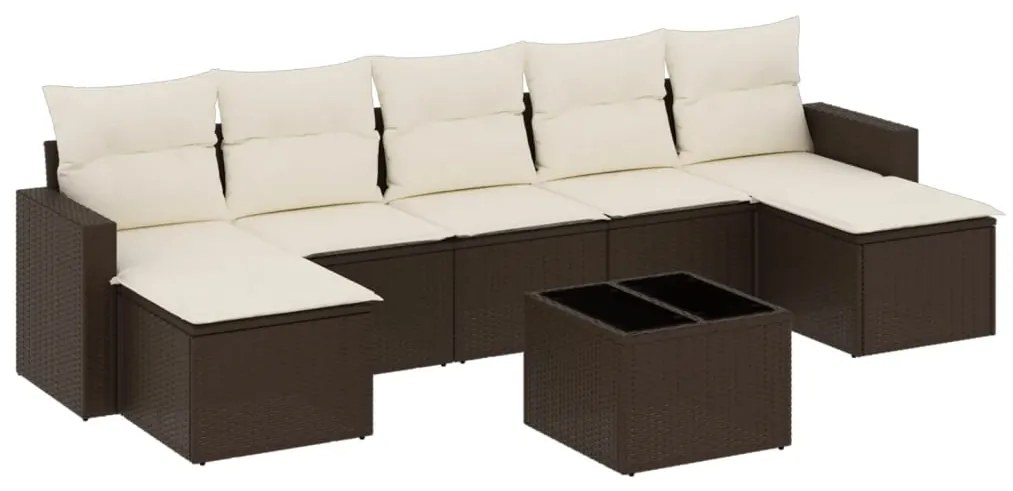 3251690 vidaXL Градински комплект с възглавници, 8 части, кафяв, полиратан