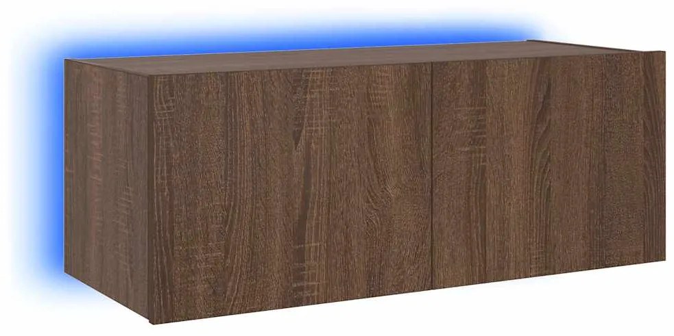 837293 vidaXL Стенен ТВ шкаф с LED осветление, кафяв дъб, 80x35x31 см