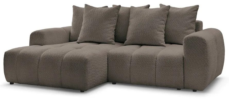 Кафяв сгъваем/с място за съхранение ъглов диван от прежда с примки от букле (ляв ъгъл) Roxelane – Bobochic Paris