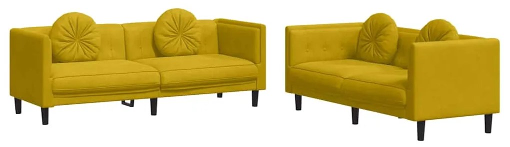 3209263 vidaXL Комплект дивани от 2 части с възглавници, жълт, кадифе