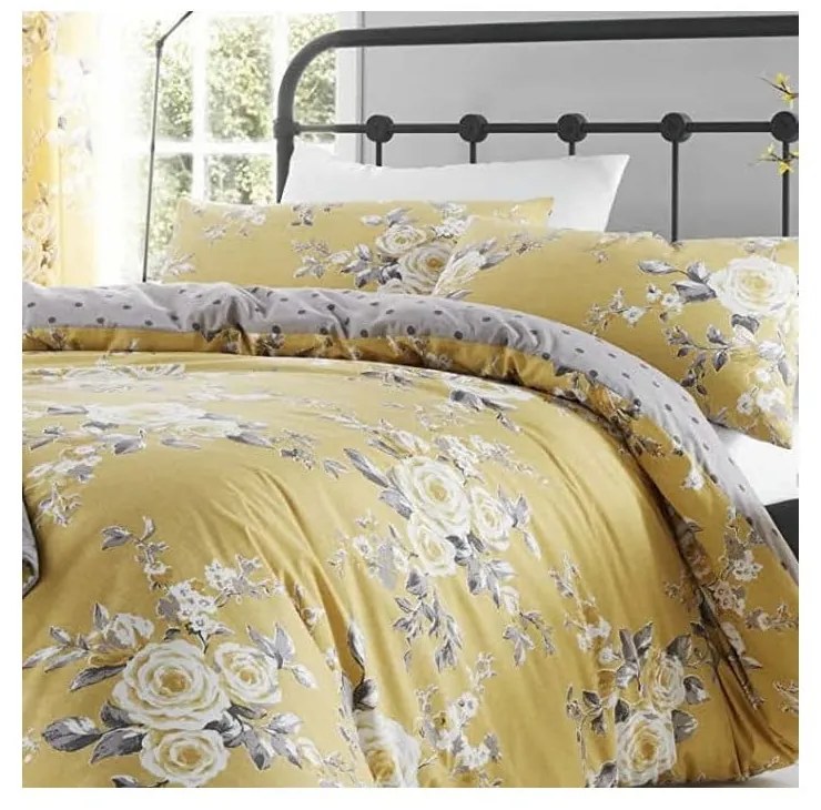 Жълто спално бельо с мотив на цветя , 200 x 200 cm Canterbury - Catherine Lansfield