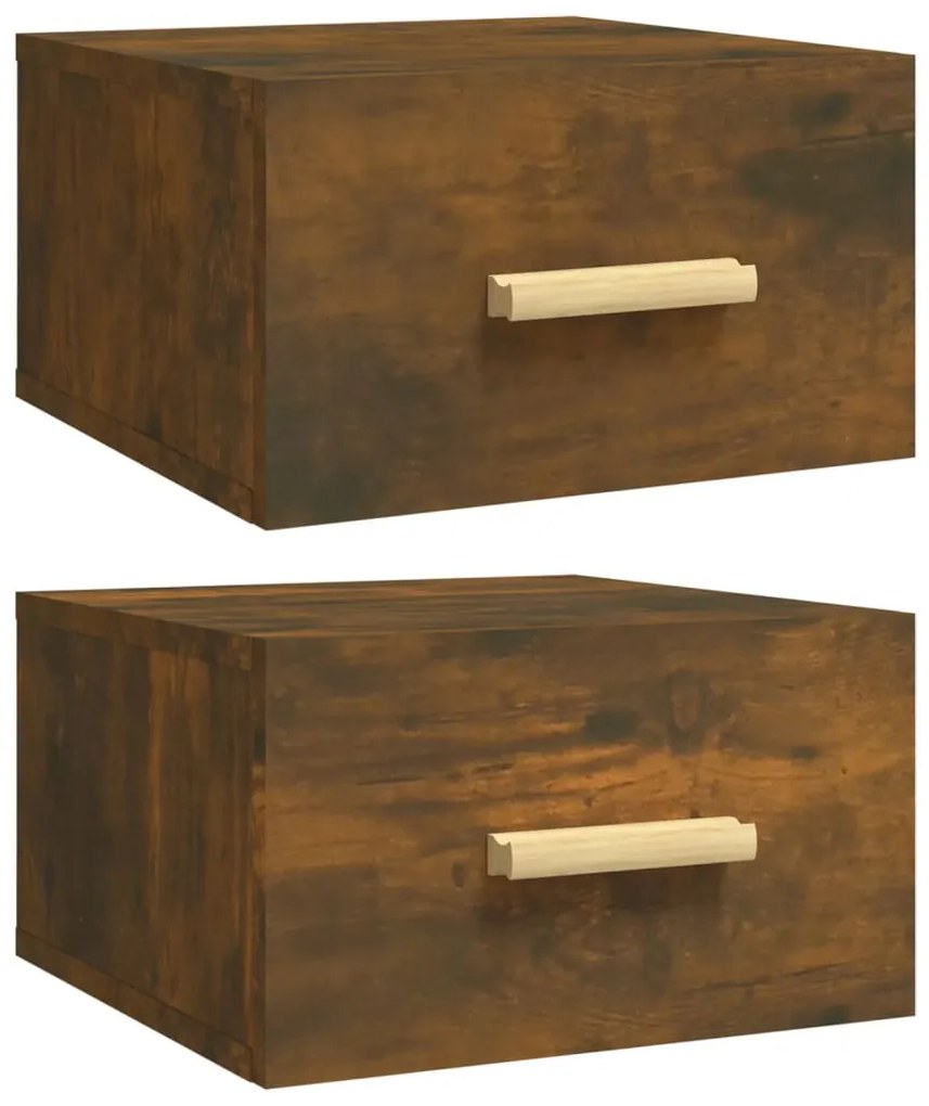 817574 vidaXL Нощни шкафчета за стенен монтаж, 2 бр, опушен дъб, 35x35x20 см