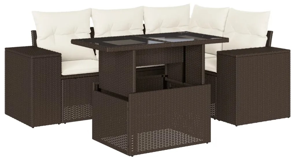 3269143 vidaXL Градински комплект с възглавници, 5 части, кафяв полиратан