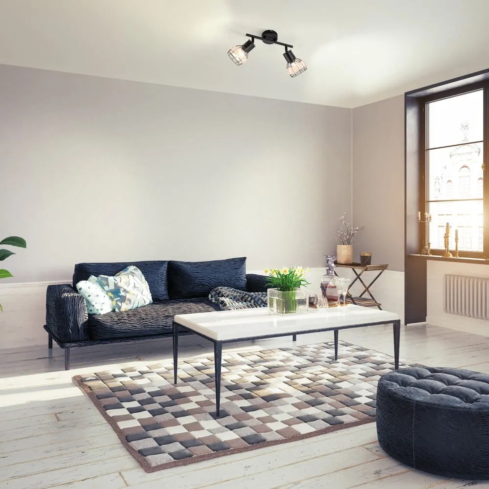 Черно осветително тяло за таван с метален и ратанов абажур 10x28 cm Straw – Fischer &amp; Honsel