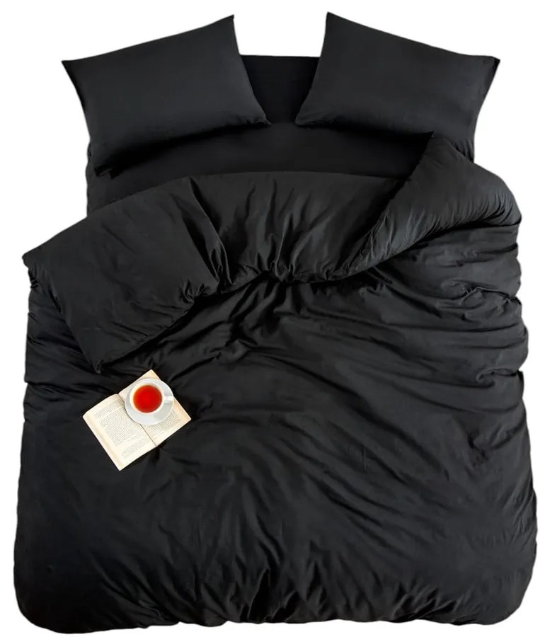 Черно двойно удължено спално бельо с включен долен чаршаф 4 части 200x220 cm Classic – Mila Home