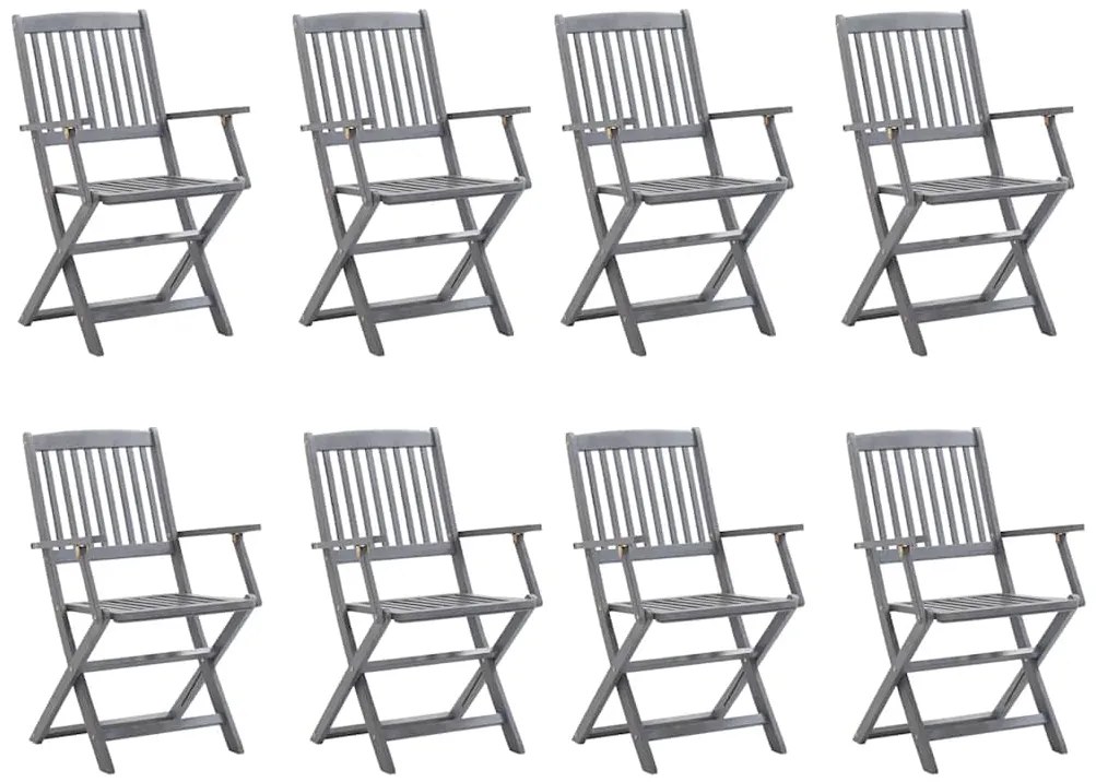 3078264 vidaXL Сгъваеми градински столове, 8 бр, с възглавници, акация масив