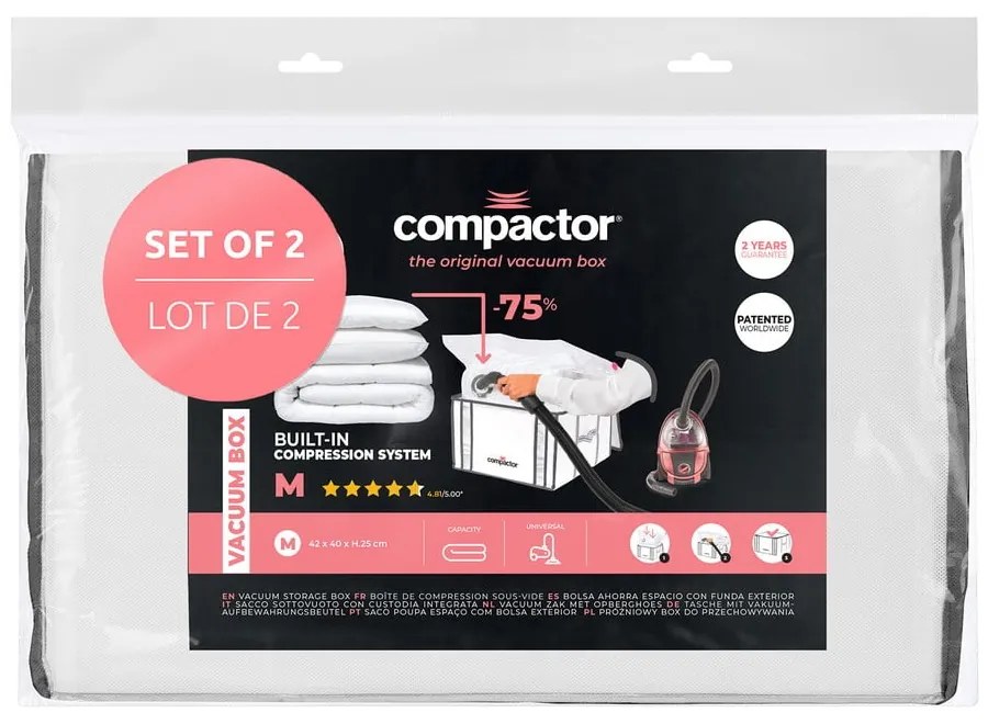 Вакуумни подсилени текстилни кутии за съхранение на дрехи в комплект 2 бр. 42x25x25 cm Life – Compactor
