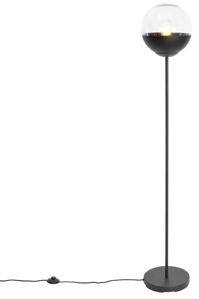 Ретро подова лампа черна с прозрачно стъкло - Eclipse