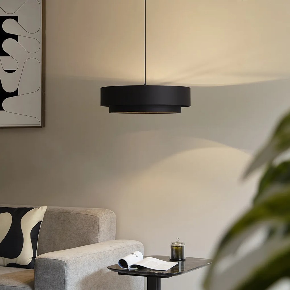 Модерен висящ лампион черен 50см 3-лампи - Drum Duo