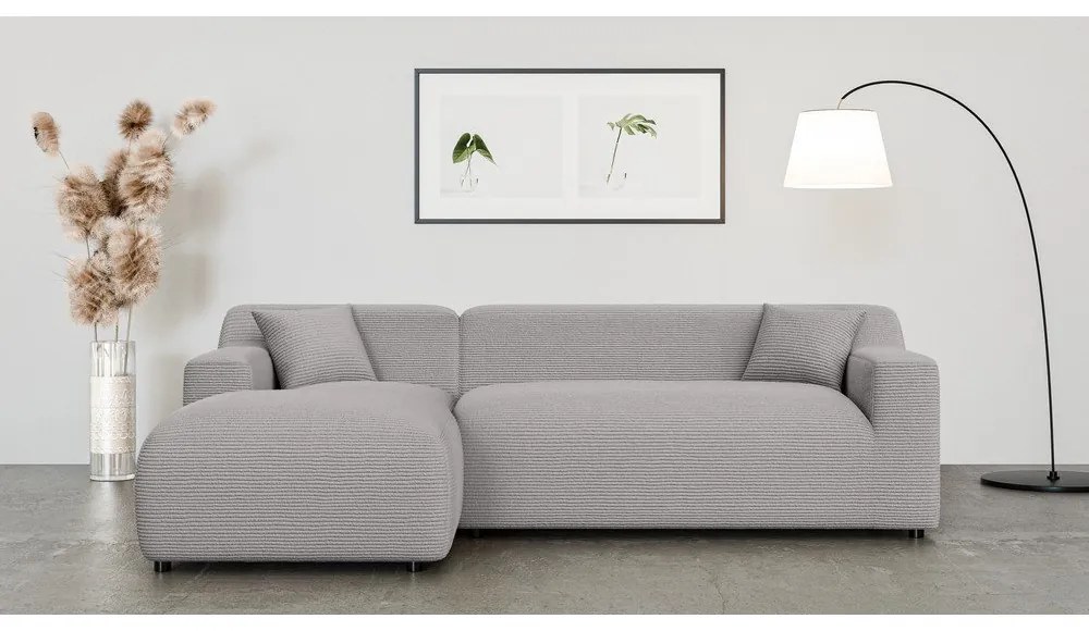 Светлосив ъглов диван от рипсено кадифе (ляв ъгъл) Martin – Ropez