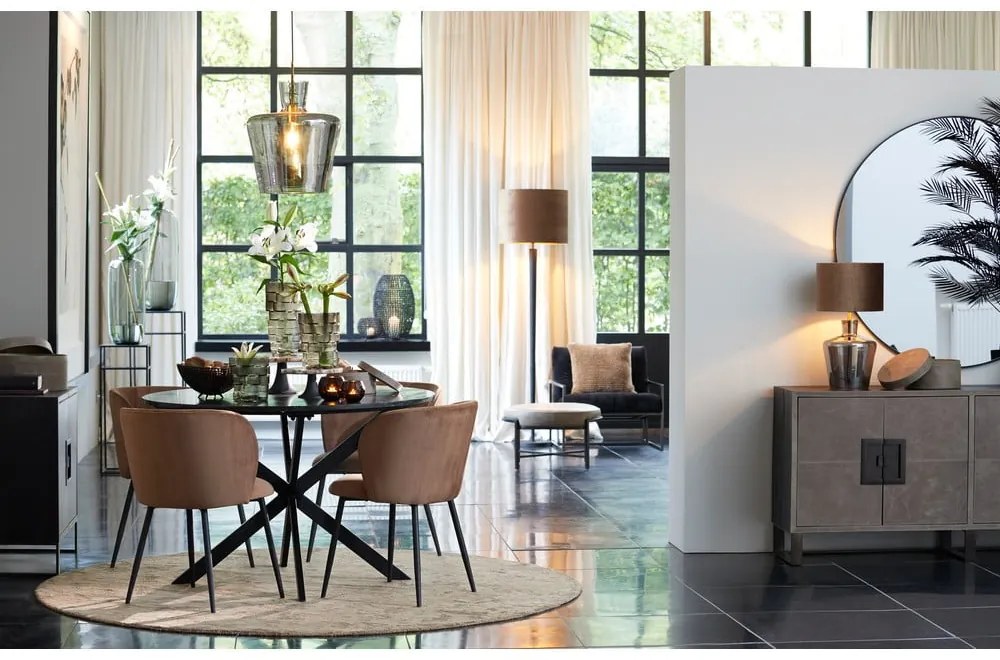 Кафяв кадифен стол за хранене Elyna - Light &amp; Living