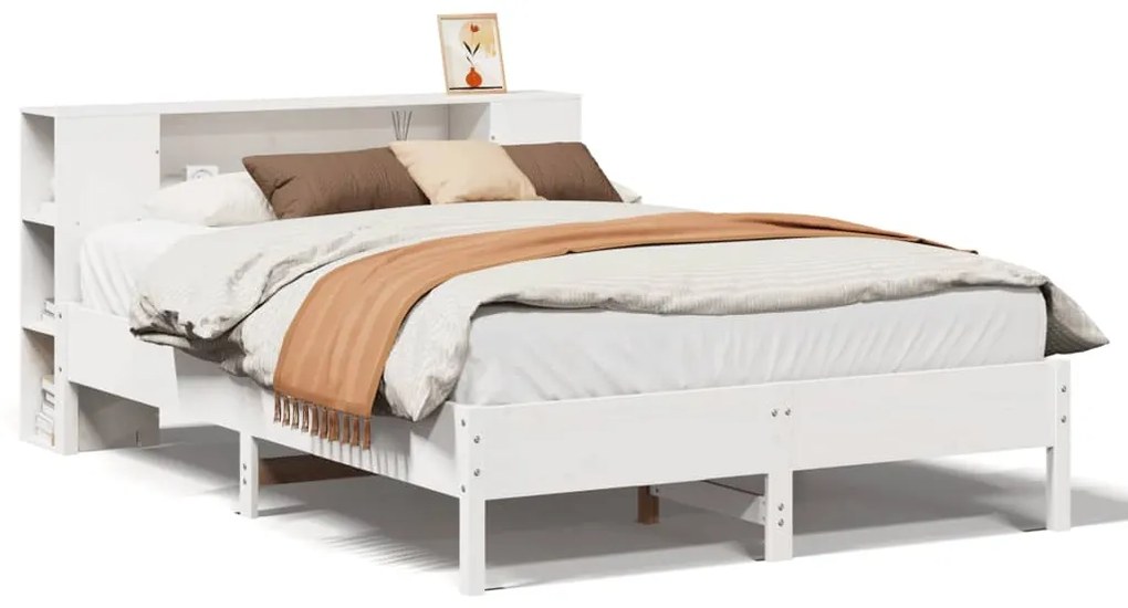 3322832 vidaXL Легло с етажерка за книги, без матрак, 140x200 см, бор масив