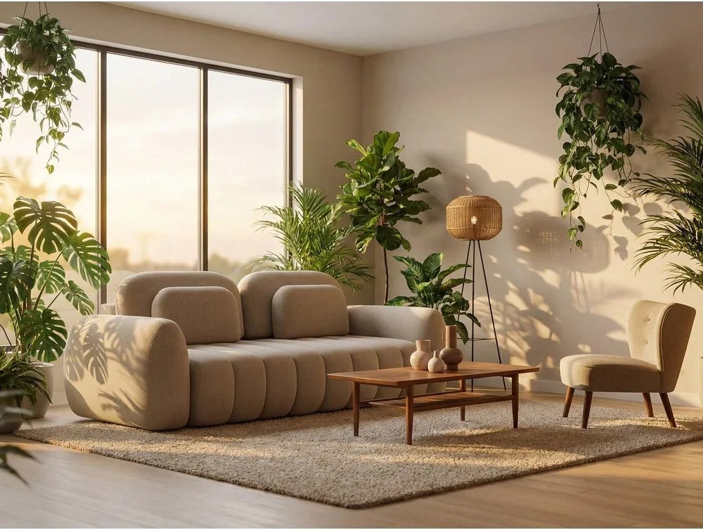 Теракотен разтегателен ъглов диван с място за съхранение от букле (ляв ъгъл) Pele – Makamii